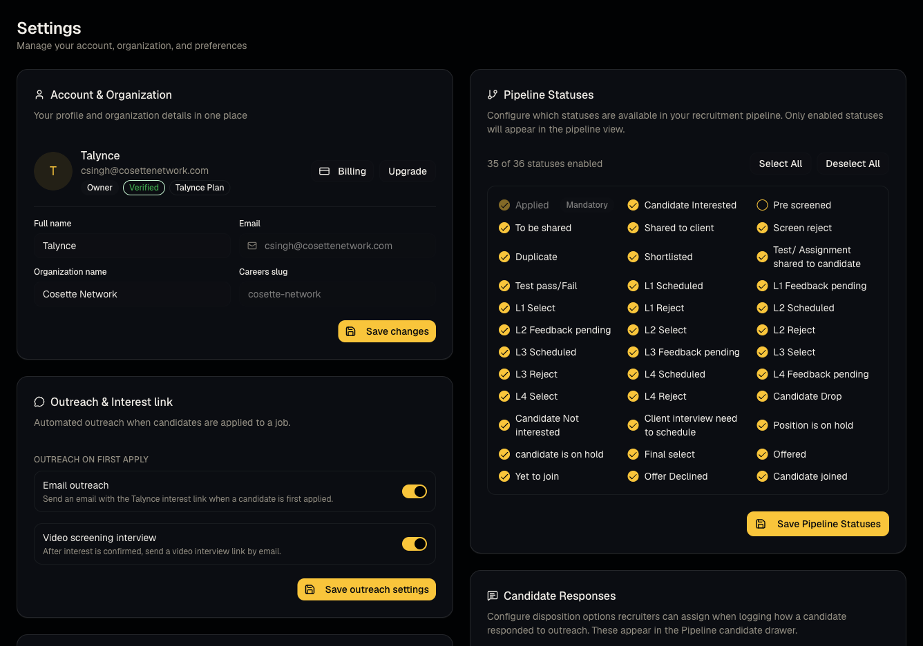 Organization settings screenshot
