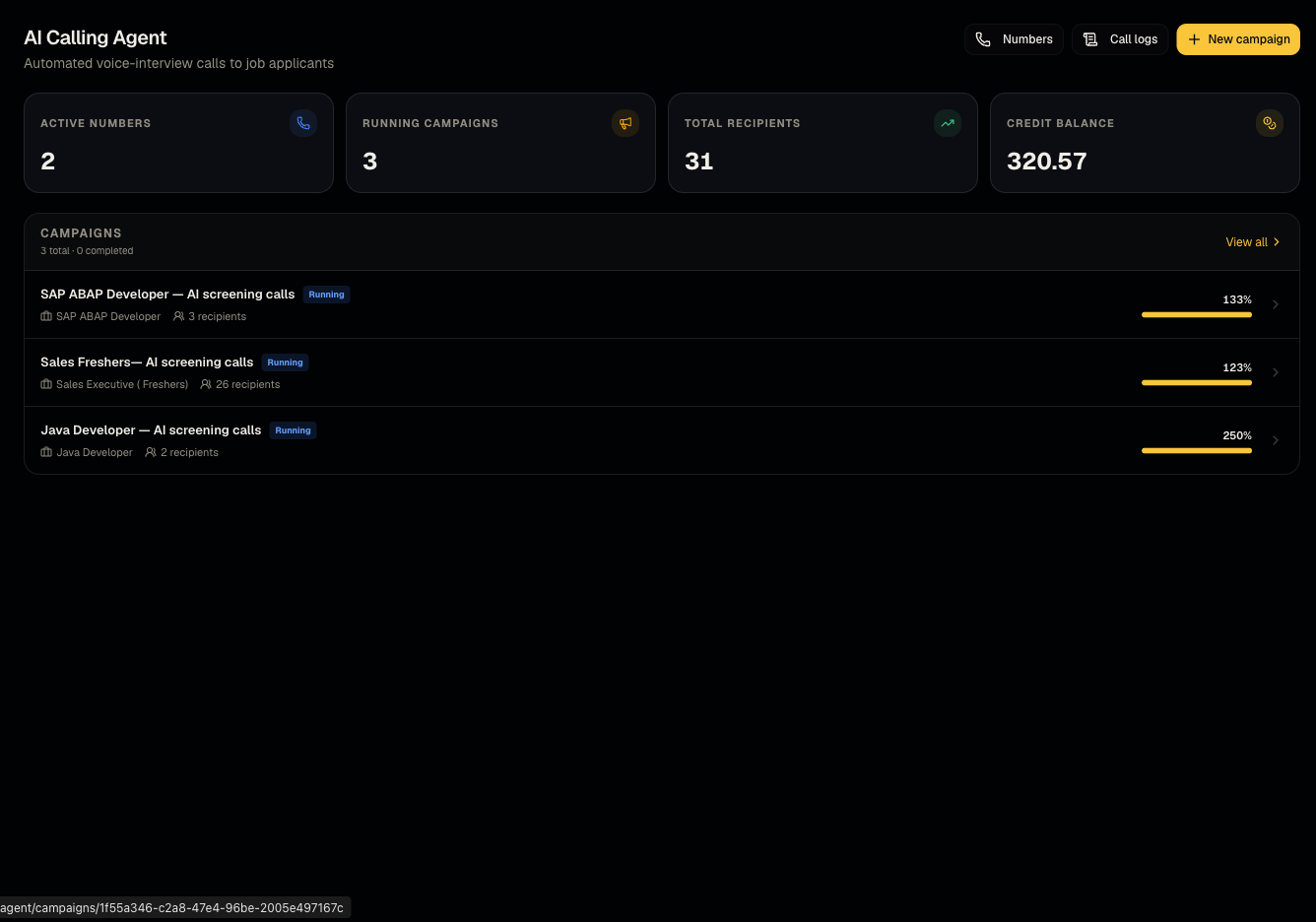 Create and run a calling campaign screenshot