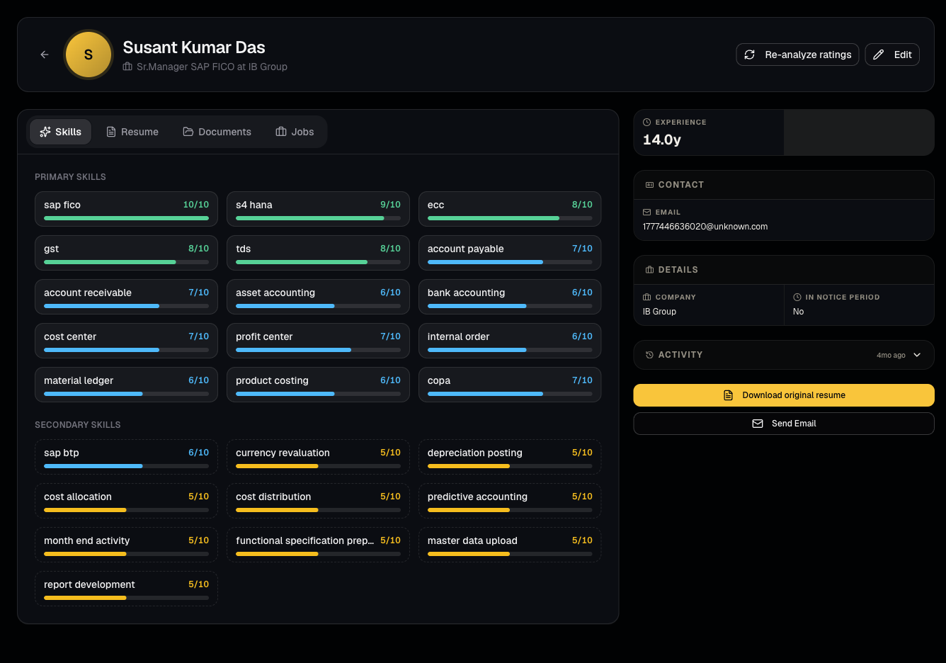 Candidate profiles screenshot