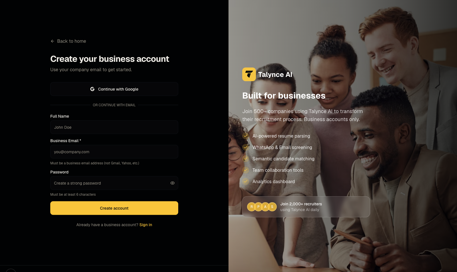 Sign up and set up your organization screenshot